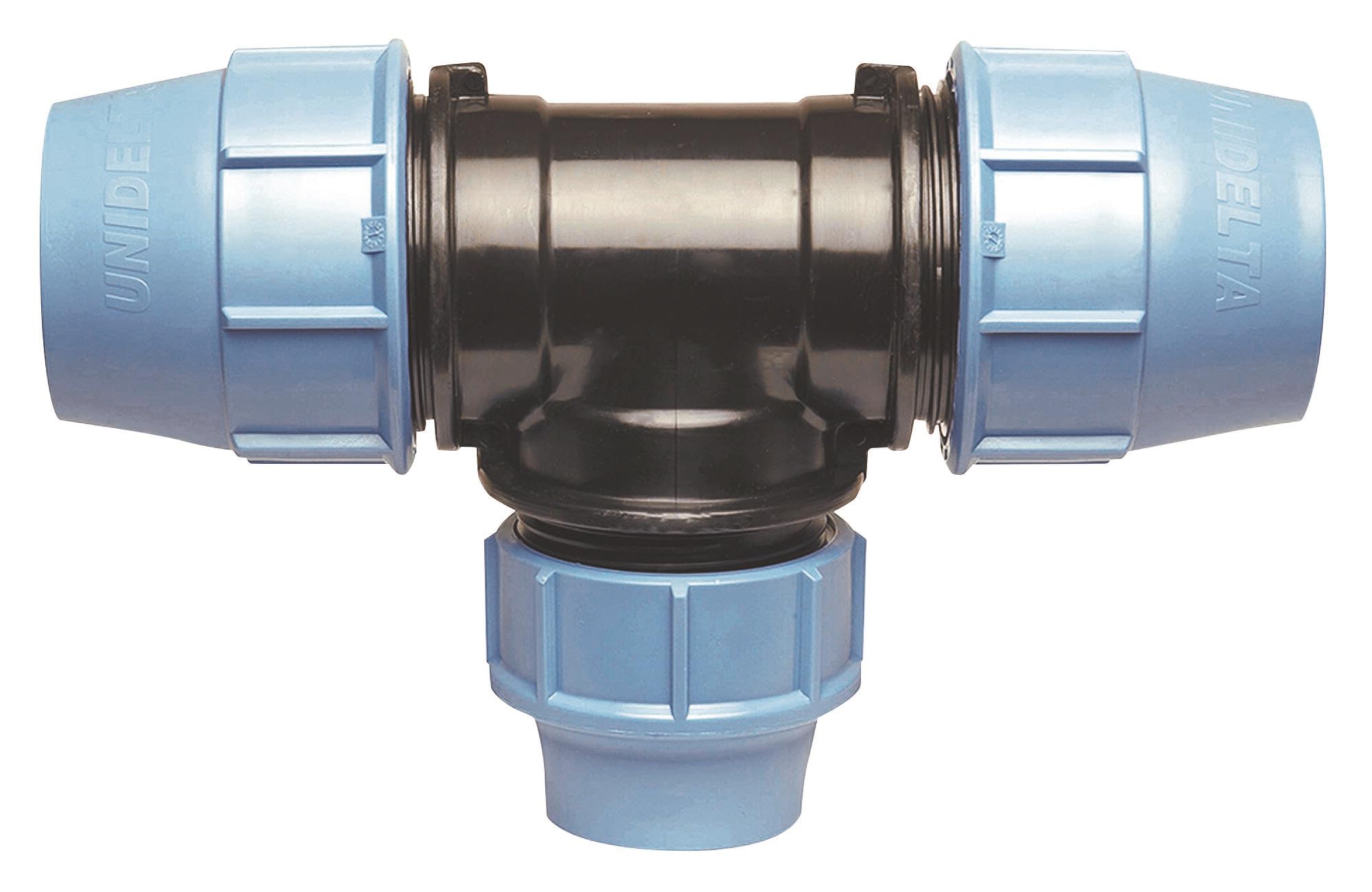 SOMATHERM FOR YOU, Raccord plastique Té réduit pour tube PE Ø25-​20-​25 mm, facile à connecter, haute résistance, étanchéité par joint nitrile, pression 16 bars, température max 80°C