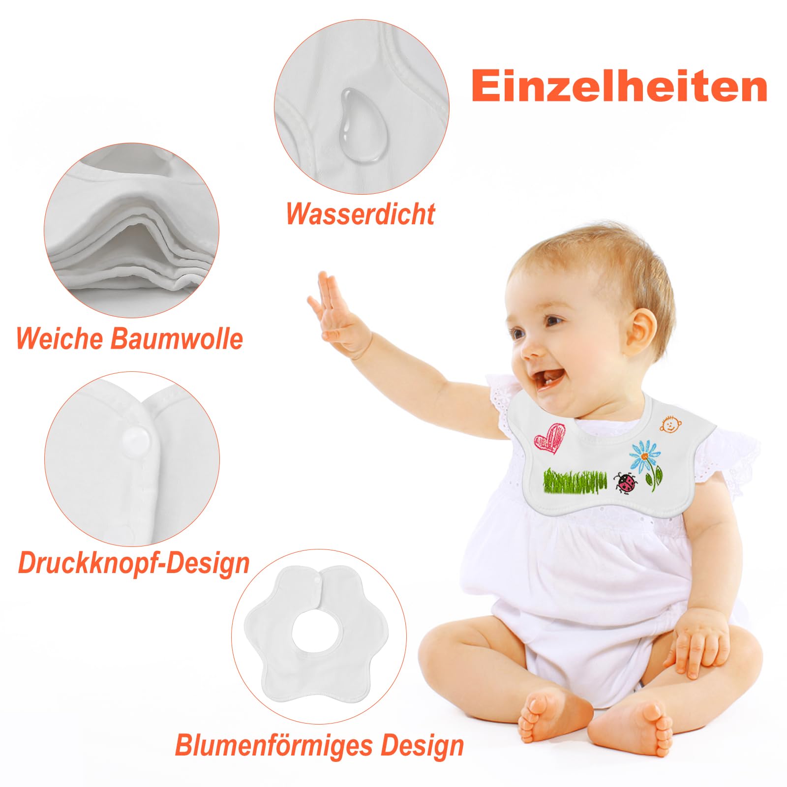 Faburo Pack of 12 Bibs for Painting 26 x 26 cm Bibs Painting for Baby Shower Games Flower Shaped Bibs with 14 Textile Pens and 5 Stencils for Baby Shower Decoration Baby Shower Gender Reveal Gift - Image 3