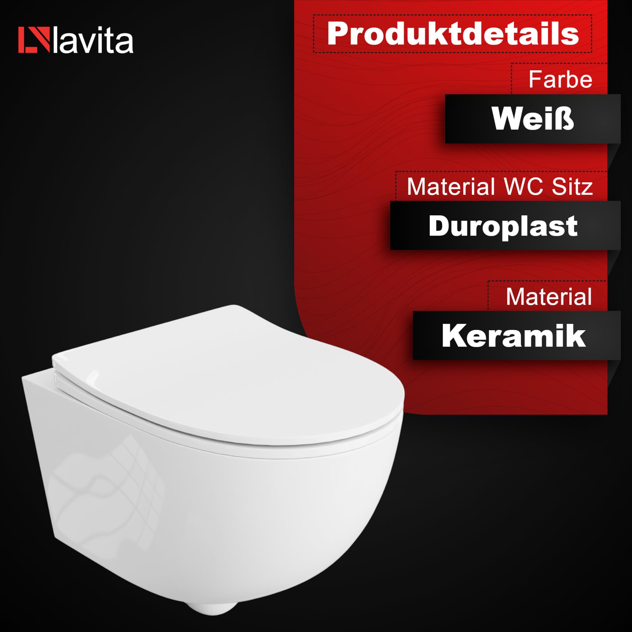 Lavita Duofix Basic Elemento a parete + Lavita WC a scarico profondo Dalia Bianco senza bordo + Sedile WC con chiusura automatica + Pannello di comando Delta 25 Pulsante bianco Set completo
