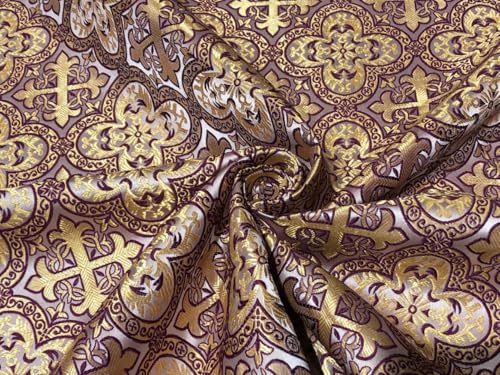 Tissu brocart VESTMENT violet 152cm couture ornement et liturgie