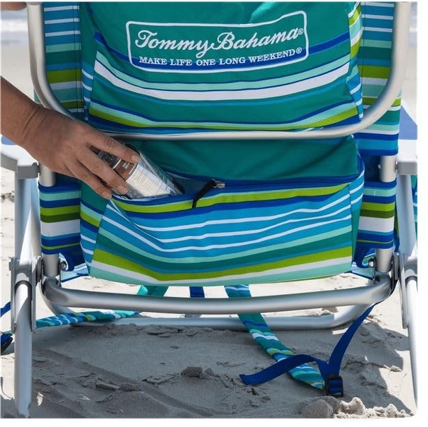 Tommy Bahama TECNOLIFE Silla de Playa Plegable Rayas Verdes Modelo 2026 con Bolsa Aislada y Almohada Ajustable