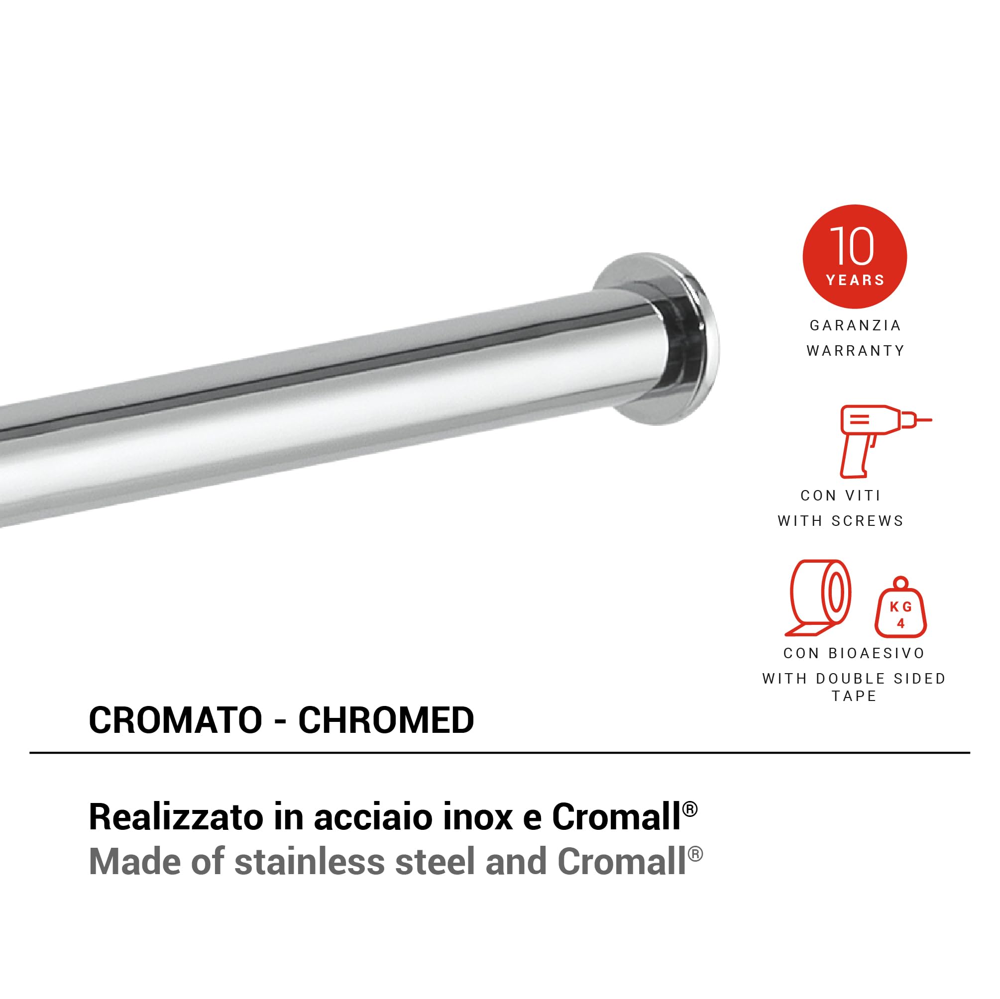 Gedy Tonga Portarotolo Carta Igienica da Parete Finitura Cromato in Acciaio Inox e Cromall, Fissaggio a Muro Tramite Viti o Adesivo, Porta Rotolo Carta Igienica Adesivo, Porta Carta Igienica