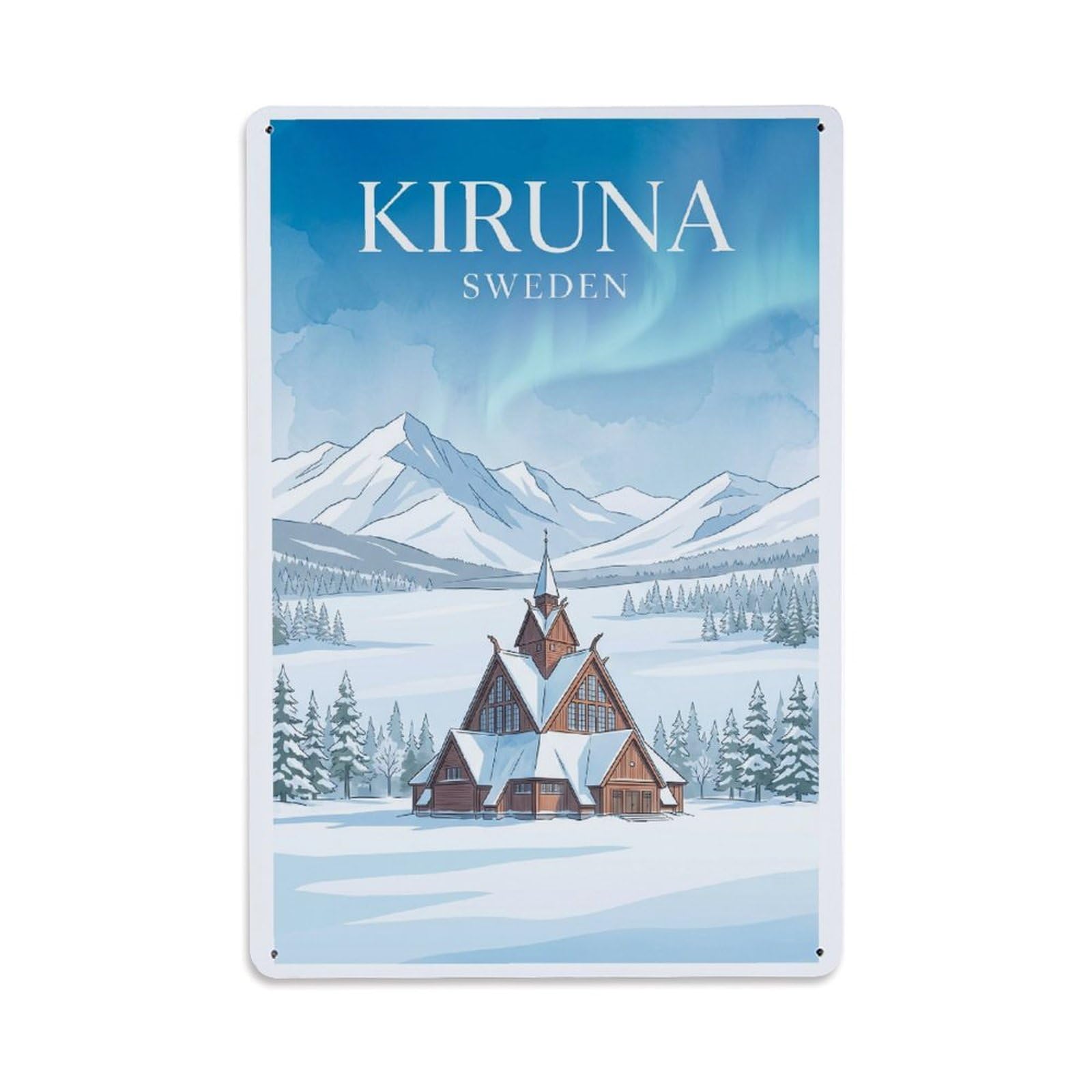 Vintage Travel Kiruna Sweden Winter Metal Tin Sign