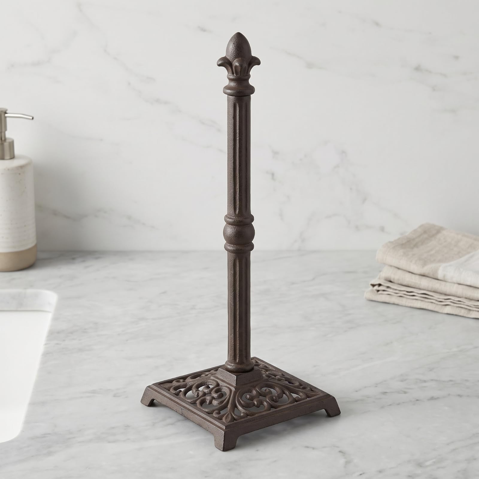 Portarotolo da Cucina Dispenser Carta Cucina Porta Rotolo Supporto Verticale Base Pesante in Ghisa Dal Profilo Ridotto, Stile Rustico Americano, Design Con Base Quadrata