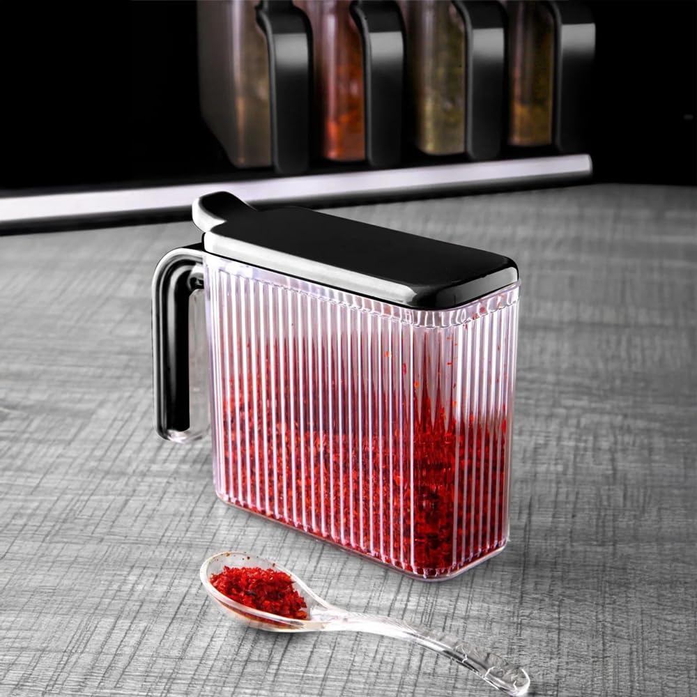Kulplus Lot de 12 pots à épices avec support, autocollants, avec poignée et cuillère, sans BPA, pour cuisine et plan de travail, 300 ml
