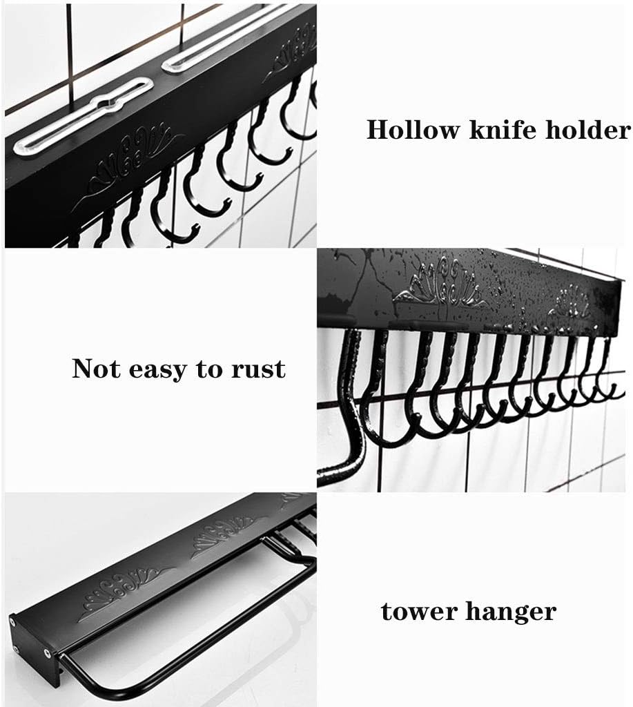 Empty Knife Block Black Knife Holder Wall Mount Rack Aluminum Universal Knife Block Cutlery Display Stand and Storage Rack 9-24 (Size : L50CM) (L60CM)