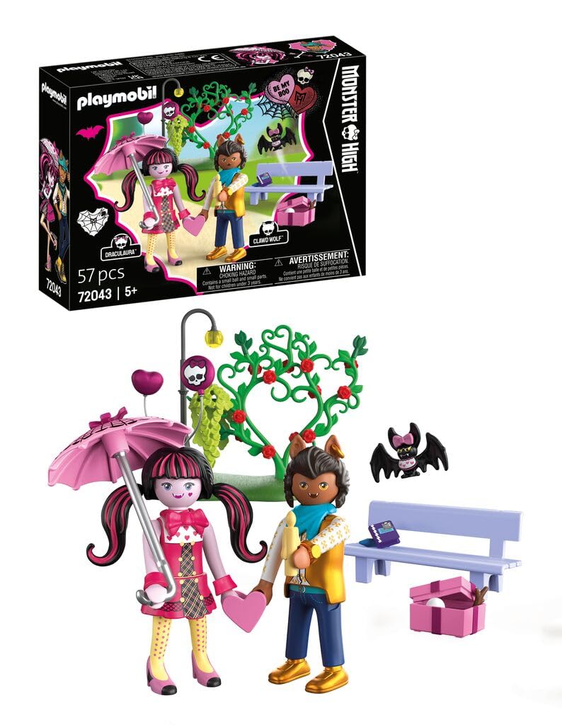 PLAYMOBIL | Monster High | Valentinstagsdate | Draculaura und Clawd mit Parkbank & Zubehör | Kinder Spielzeug ab 5 Jahren | 72043