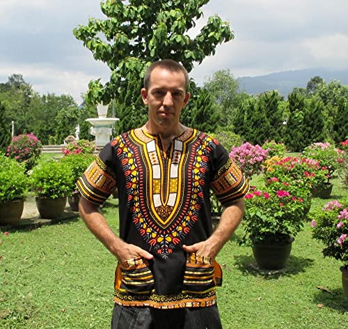 RaanPahMuang Brand Unisex Bright African Black Dashiki Cotton Shirt2