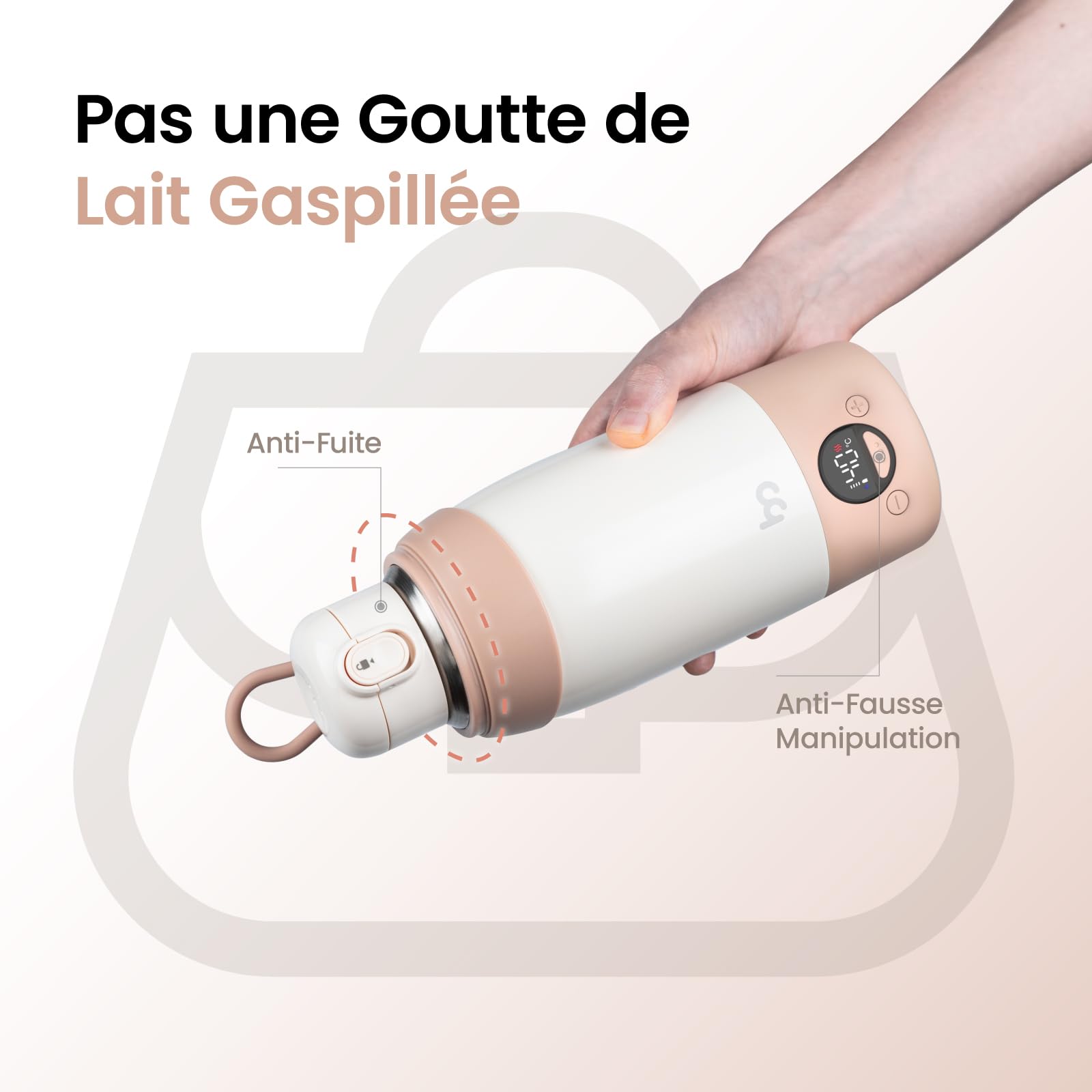 Chauffe Biberon Nomade Sans Fils, Capacité 500ml, Chauffe Rapide + Température Précise, Chauffe-Eau Portable pour Voiture Avion, Batterie 5200 mAh