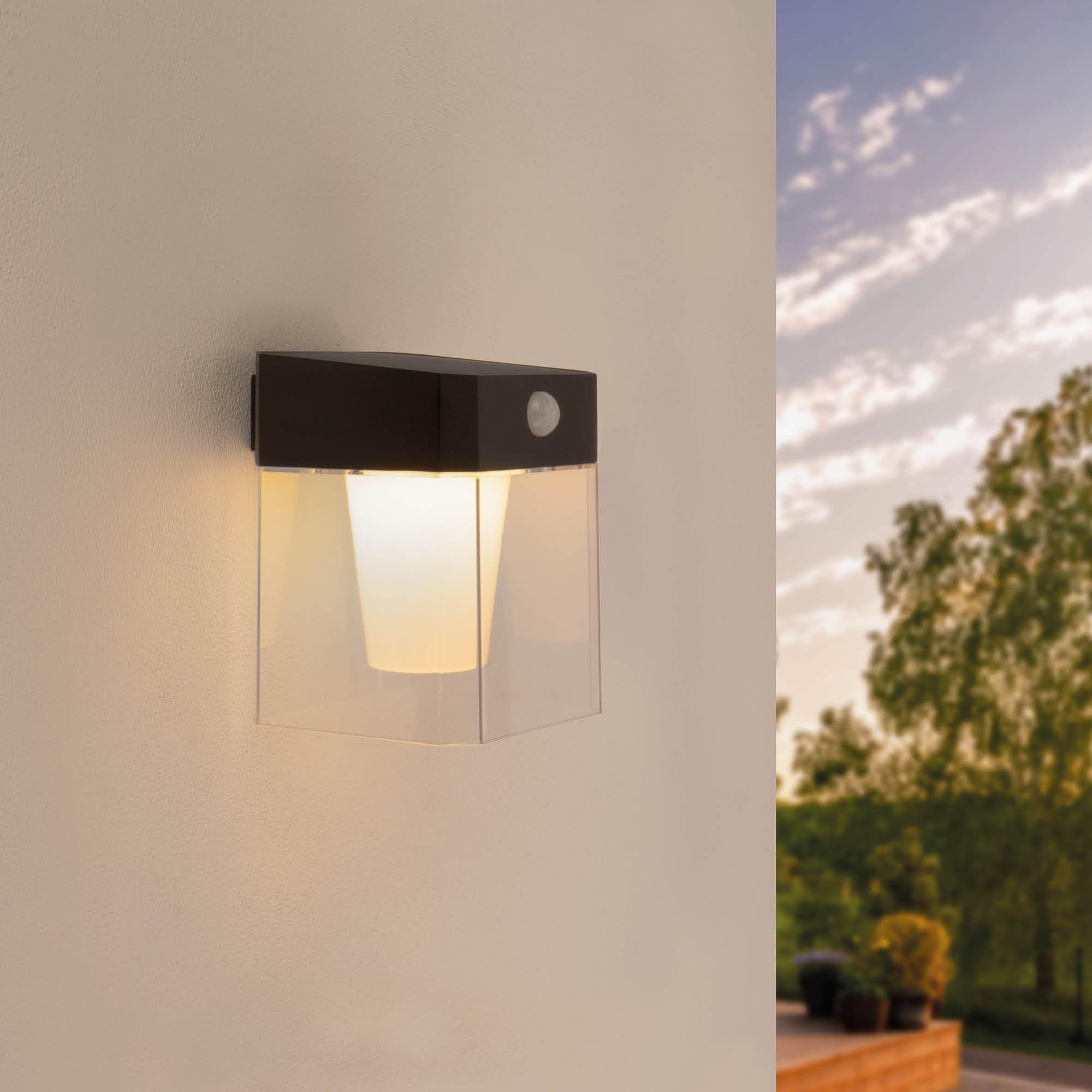 Ledvion Black - Led Solar Wall Lamp Whitemotion Sensor, Square Open, Ip44, Solar Energy, 0.5W, 3000K,
