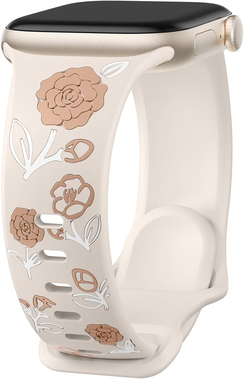 Floral Band Compatible with Apple Watch Bands for Women 44mm 45mm 49mm 46mm 42mm, Cute Flower Engraved Soft Silicone Sport Bands for iWatch Series 11 10 9 8 7 6 5 4 3 SE3 SE2 Ultra