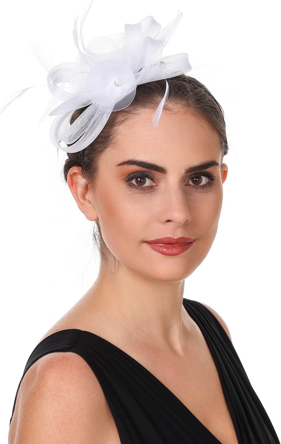 Fascinator Hat Feather Mesh Net Veil Party Hat Ascot Hats Flower Derby Hat wi...