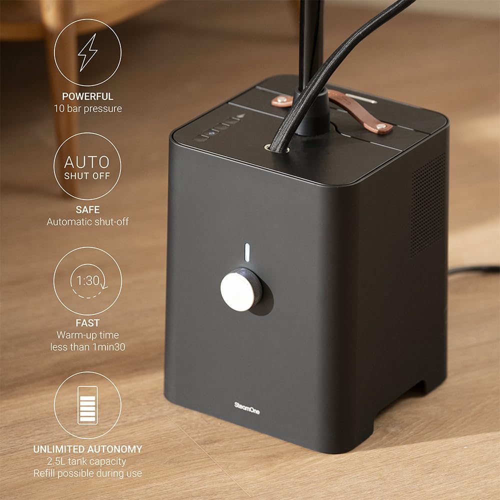 SteamOne SteamCube Steamer żelazko Pro czarne 2900 W - 10 bar | SteamCube profesjonalny parowiec, 2900 W, 10 bar, 125 g/min, pionowy i poziomy, zbiornik 2,5 l, 90 min, EUST01