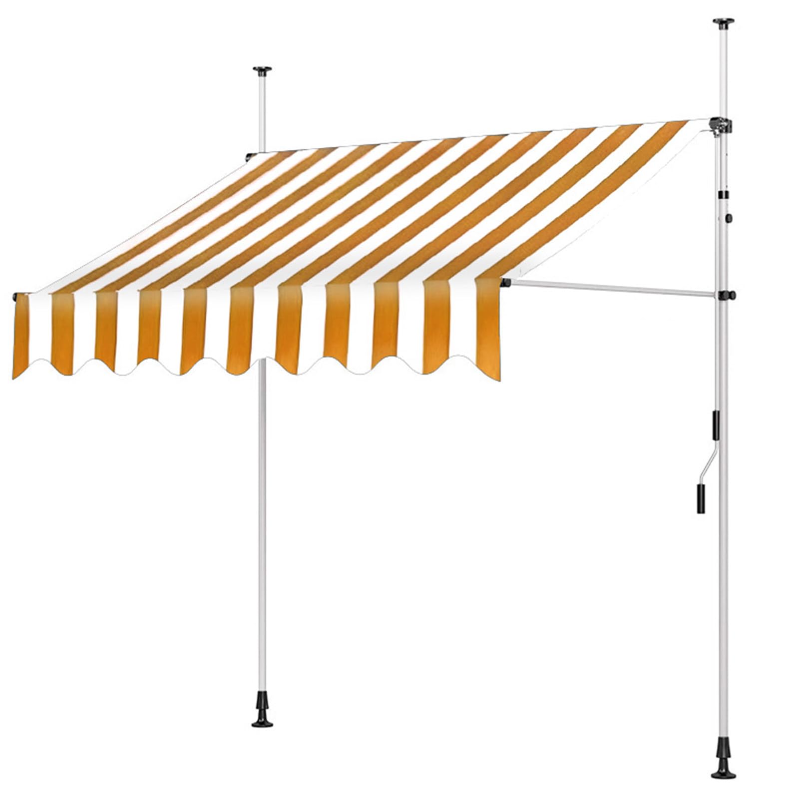 Store banne rétractable pour terrasse, 150 cm x 120 cm, Manuel, avec manivelle, Toile en Polyester et Cadre en Aluminium, pour terrasse, Balcon et Cour,Yellow-Stripes