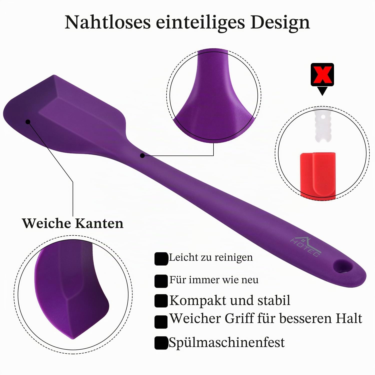 HOTEC 315°C hitzebeständiges BPA-freies Silikon-Gummi-Spatel-Set zum Backen, Kochen und Mischen, spülmaschinenfest, nicht klebend, Lila… – Ansicht 5