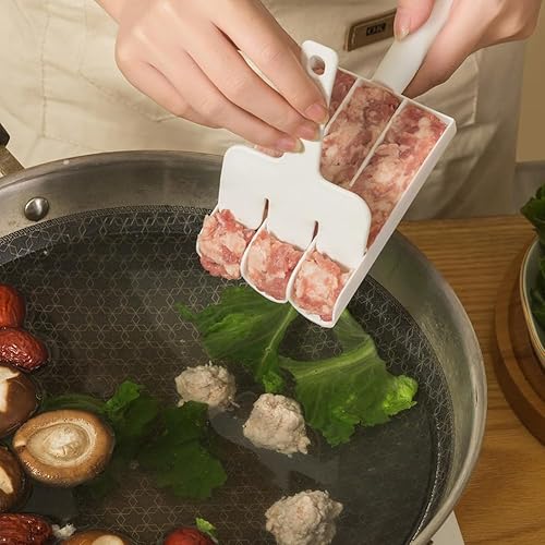 Triple albóndigas multifunción antiadherente para hacer 3 albóndigas a la vez, fácil de limpiar con una pala de corte de cocina (blanco)
