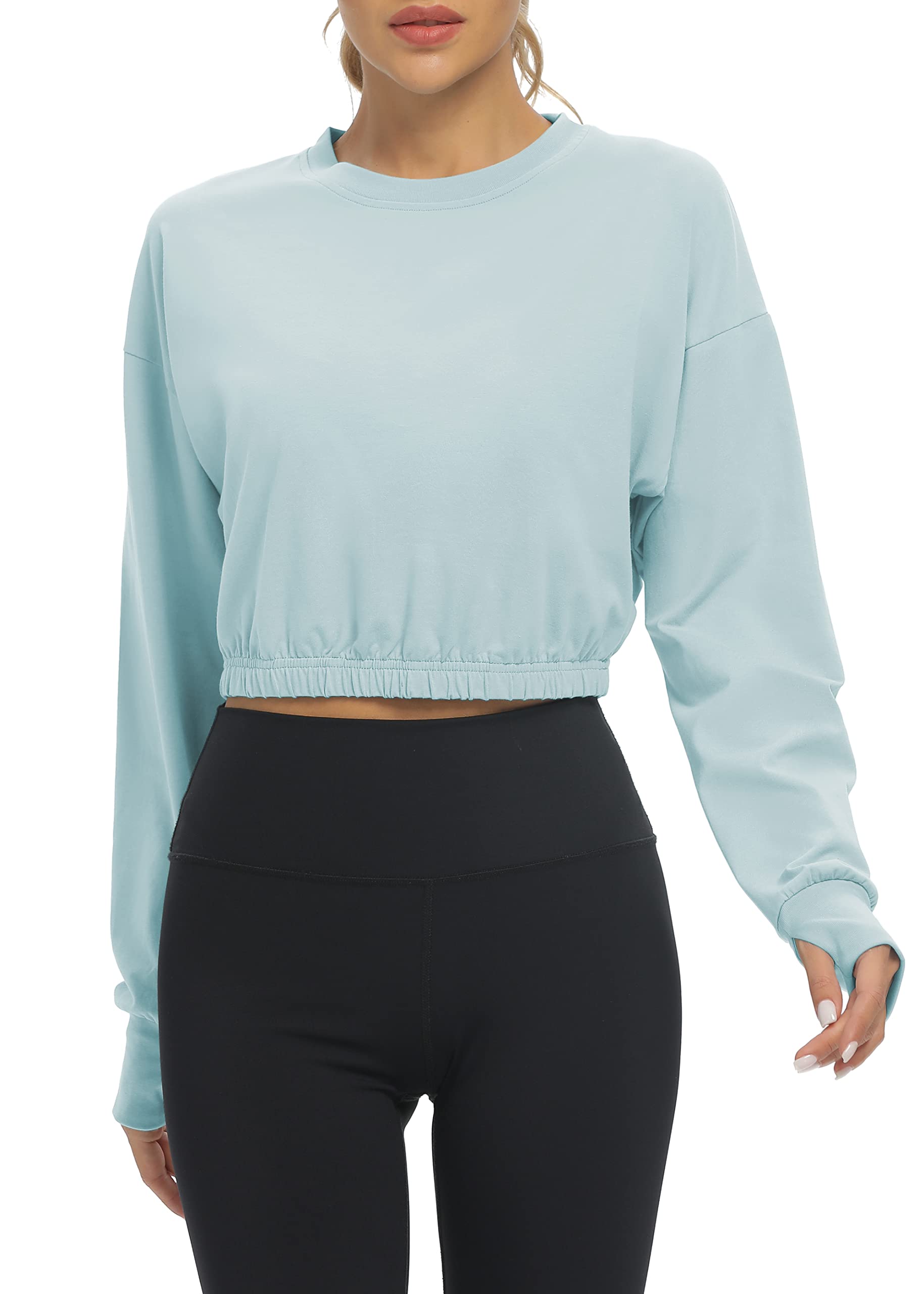 Bestisun Long Sleeve Workout Shirts Athletic Gym Yoga Crop Tops for Women