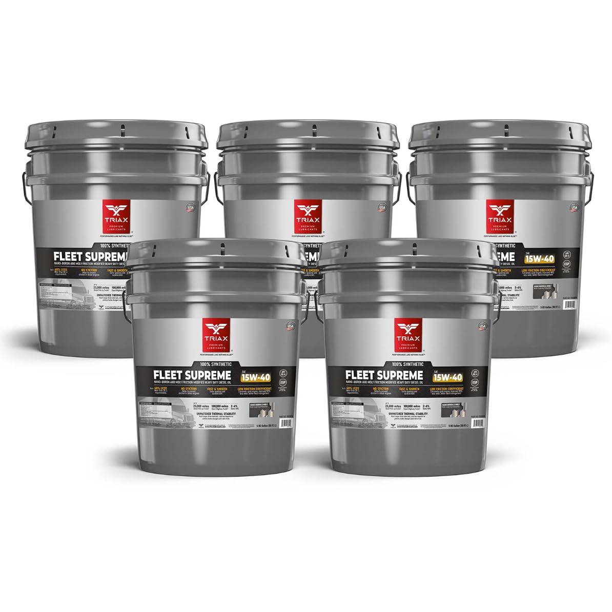 Triax Fleet Supreme ESP 15W-40 API CK-4 Full Synthetic Diesel Engine Oil, Friction Optimized and Boosted with Molybdenum and Nano-Boron, Superb Powerstroke Performance 5 Gallon Pail (Pack of 5)
