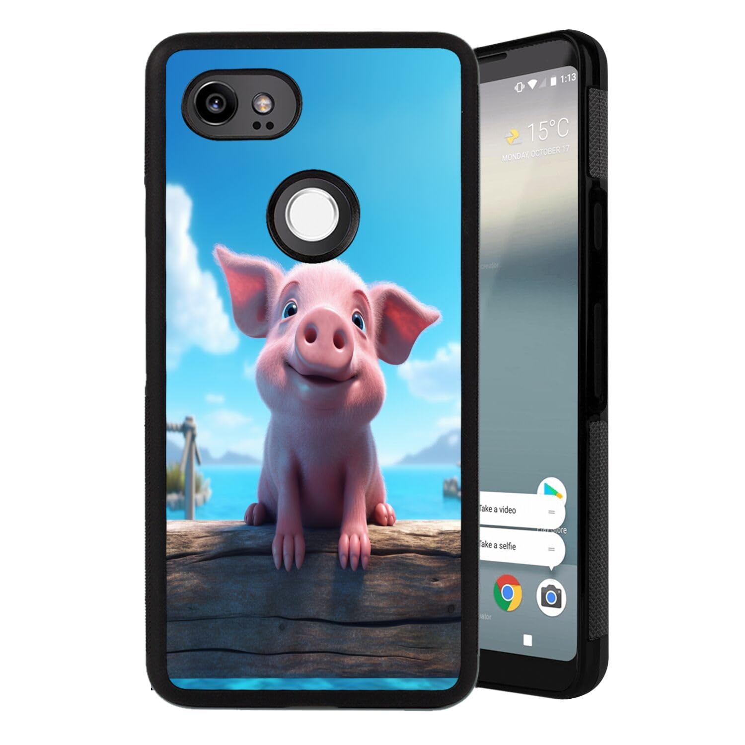 Black TPU Case Fits Google Pixel 2 XL with Pig-aa50 Pattern Design Black Soft TPU Slim Fit Anti Scratched Protection Cover Case for Google Pixel 2 XL