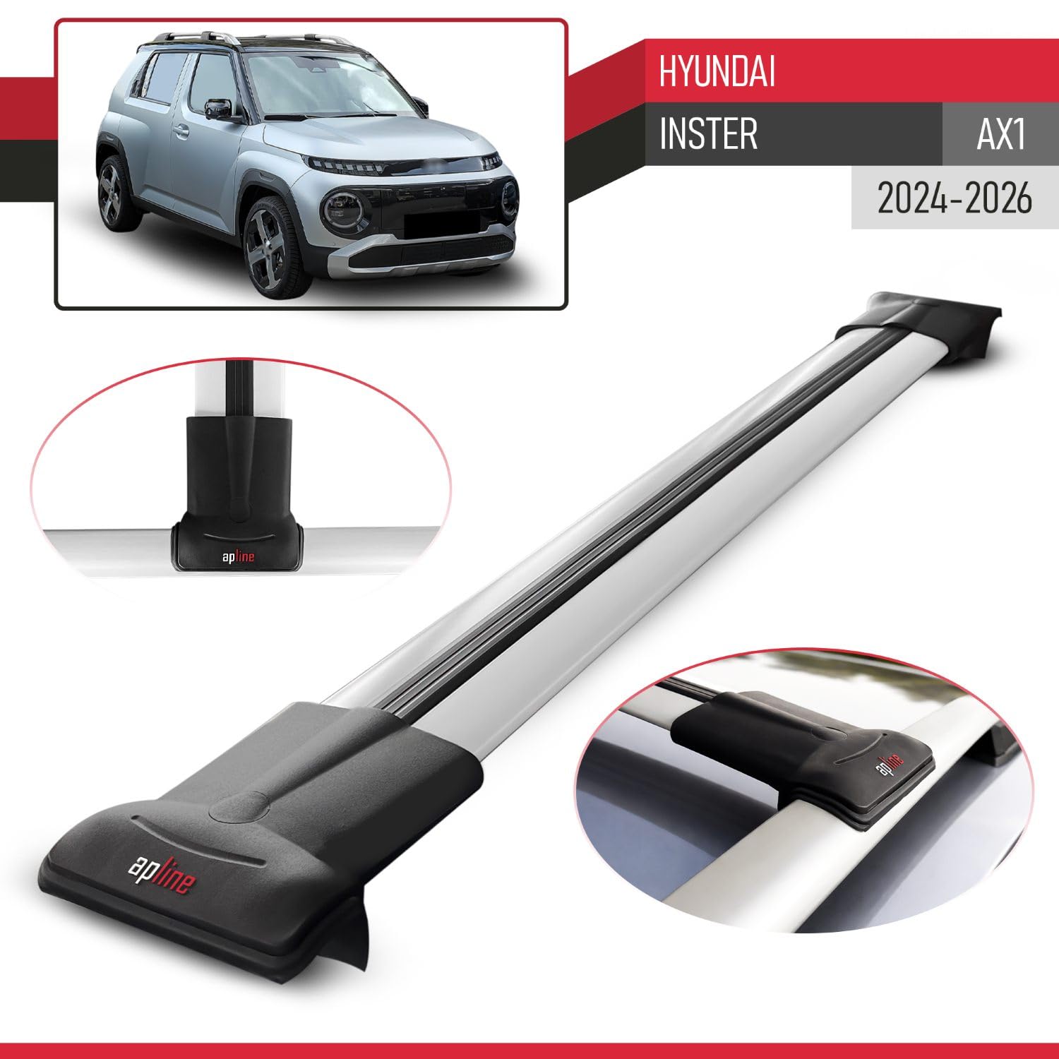 Kompatybilny z Hyundai Inster (AX1) 2024-2026 FLY Model Aluminiowe poprzeczki dachowe Szary 3 szt.