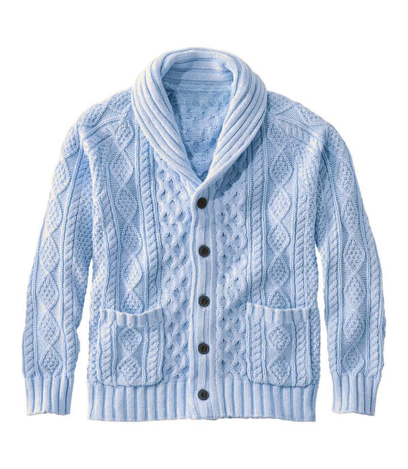 Men's Knitted Lapel Cardigan Sweater Shirt with Buttons Solid Color Long Sleeve for Spring & Autumn | Sky Blue | L-image-13
