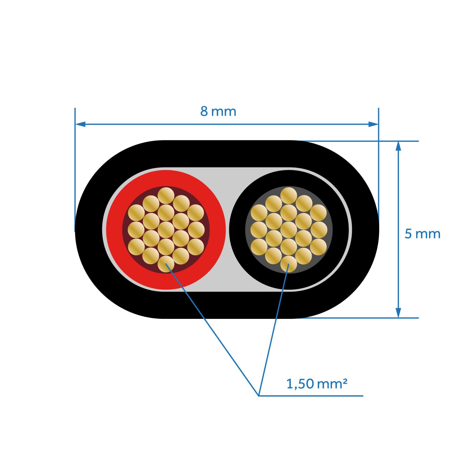 Cable de remolque redondo o plano, 2 x 0,75 mm, 1,0, 1,5 mm², 2 núcleos, 6-24 V, cable plano de 1,5 mm², 10 metros