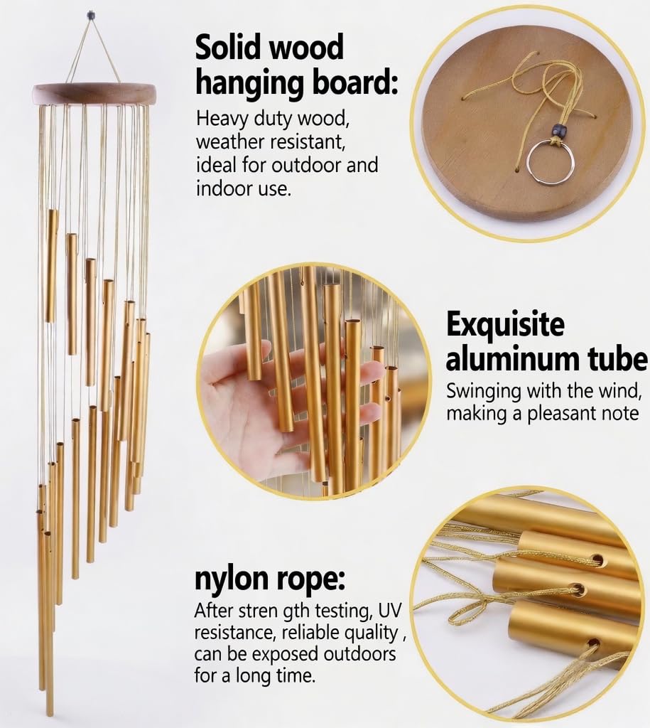 Paradigm Pictures 18-Pipe Big Wind Chimes for Home | Golden Wind Chime for Balcony & Garden | Elegant Home Décor Hanging Gift 2