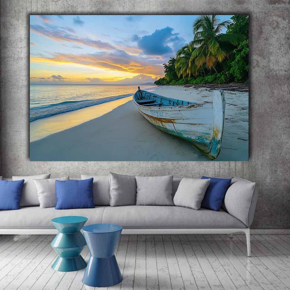 BOHUO Ozean Strand-Badezimmer Leinwand-Wandkunst Sonnenuntergang Modern Deko für wohnzimmer schlafzimmer - Natur Landschafts bilder(Beige 66)-80x110cm Ungerahmt