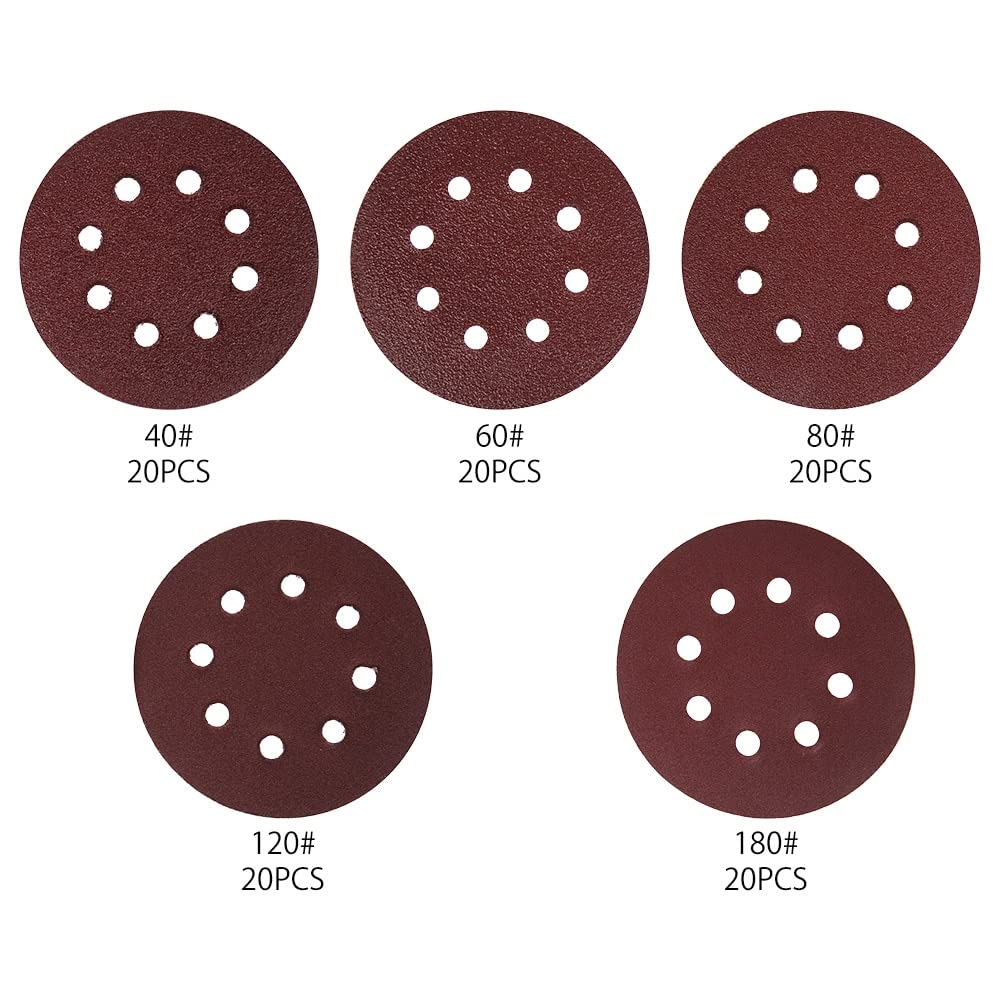 Papel de Lija 100 Piezas 5 "125 mm Rueda de molienda Redondo Papel de Lija Ocho Agujero Rueda de molienda 40-180 Grit Sandfaper Mechando DISCOLUCIÓN DE MUESTRADAS Y PULIDOS