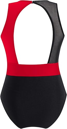 Miniatura 2 de JEATHA Leotardo de gimnasia para niñas y niñas con bloques de color recortado espalda descubierta ballet baile disfraz de rendimiento