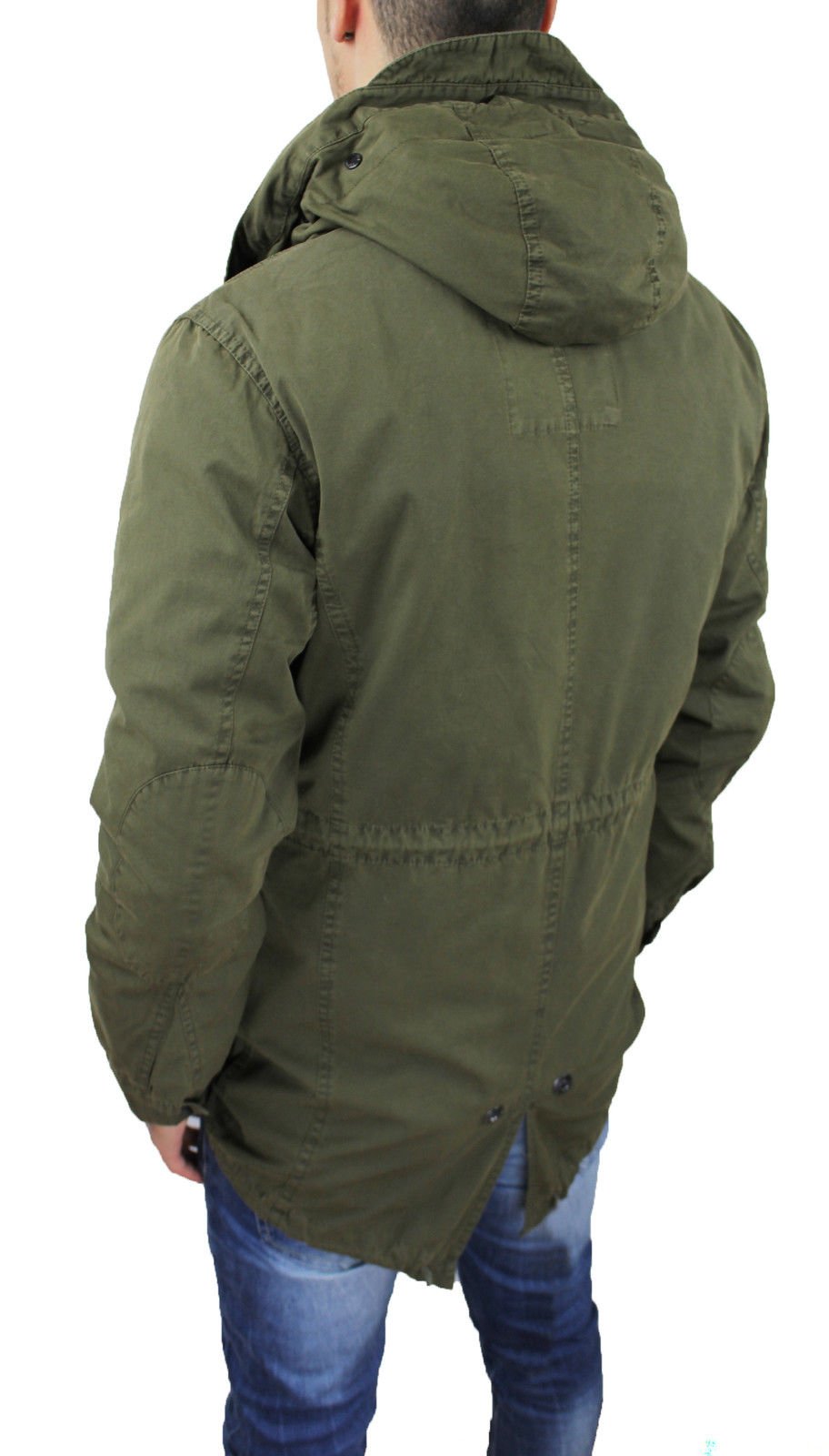 Giaccone Uomo Parka Verde Militare Casual Invernale Giacca Cappotto con Pelliccia Interna