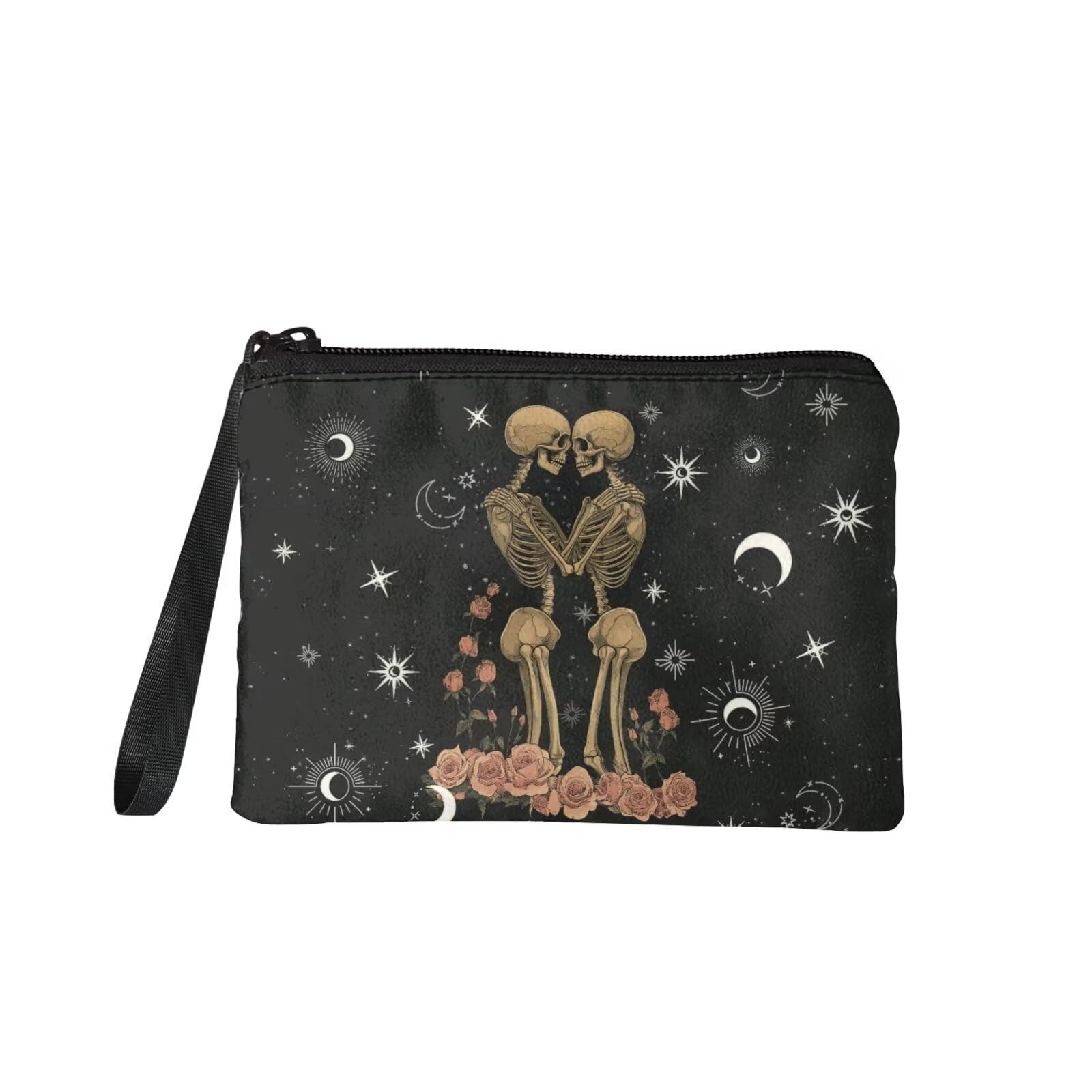 Rshubino Skeleton Coins Purse for Women, Portable Wristlet Pouch, Change Purse Wallet, Small Soft Wallet, Keys Credit Cards Holder for Shopping Travel