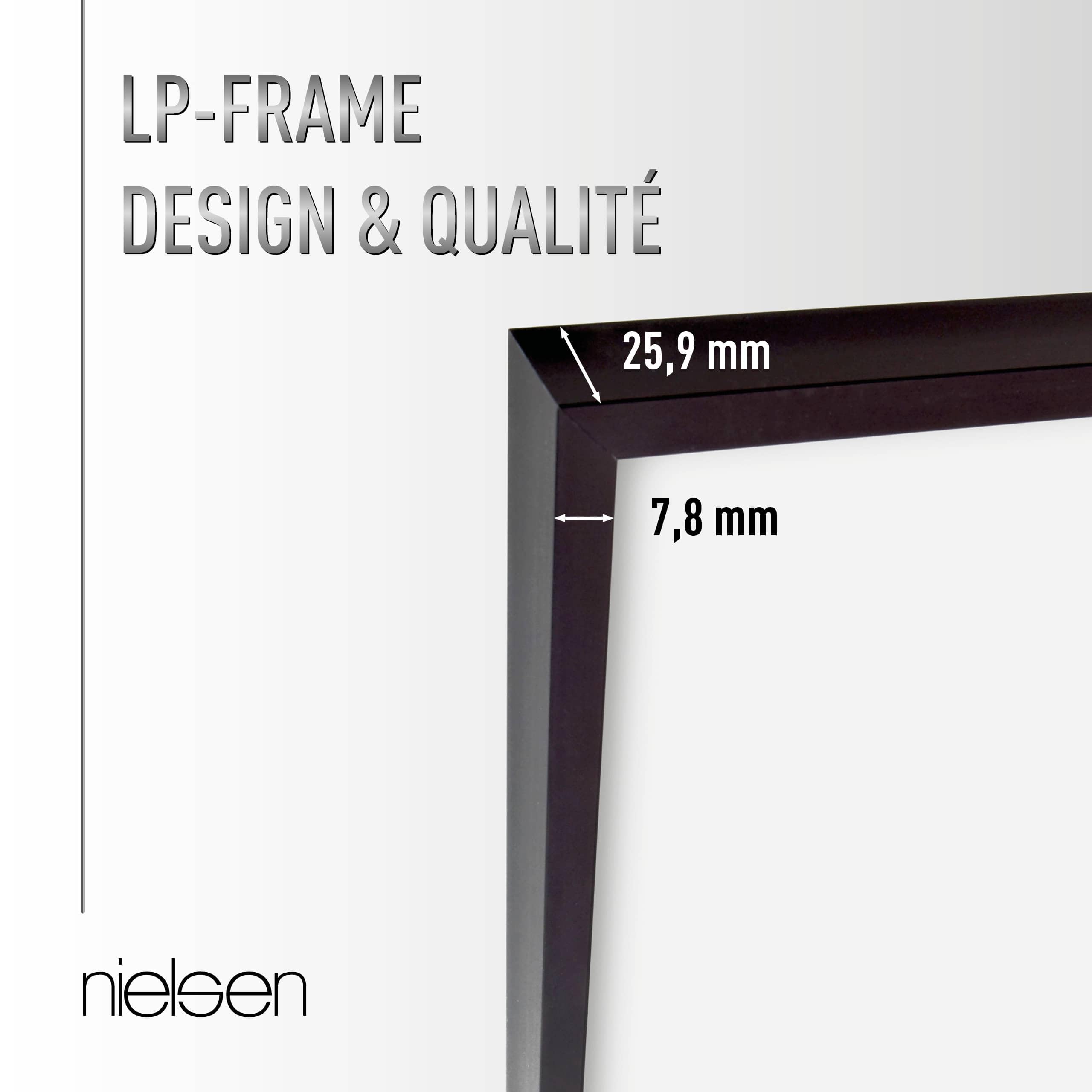 nielsen cadre disque, 31,4 x 31,6 cm, aluminium, Noir mat, cadre vinylepour accrocherau format paysage et portrait, verre synthétique, Vinyl Alu