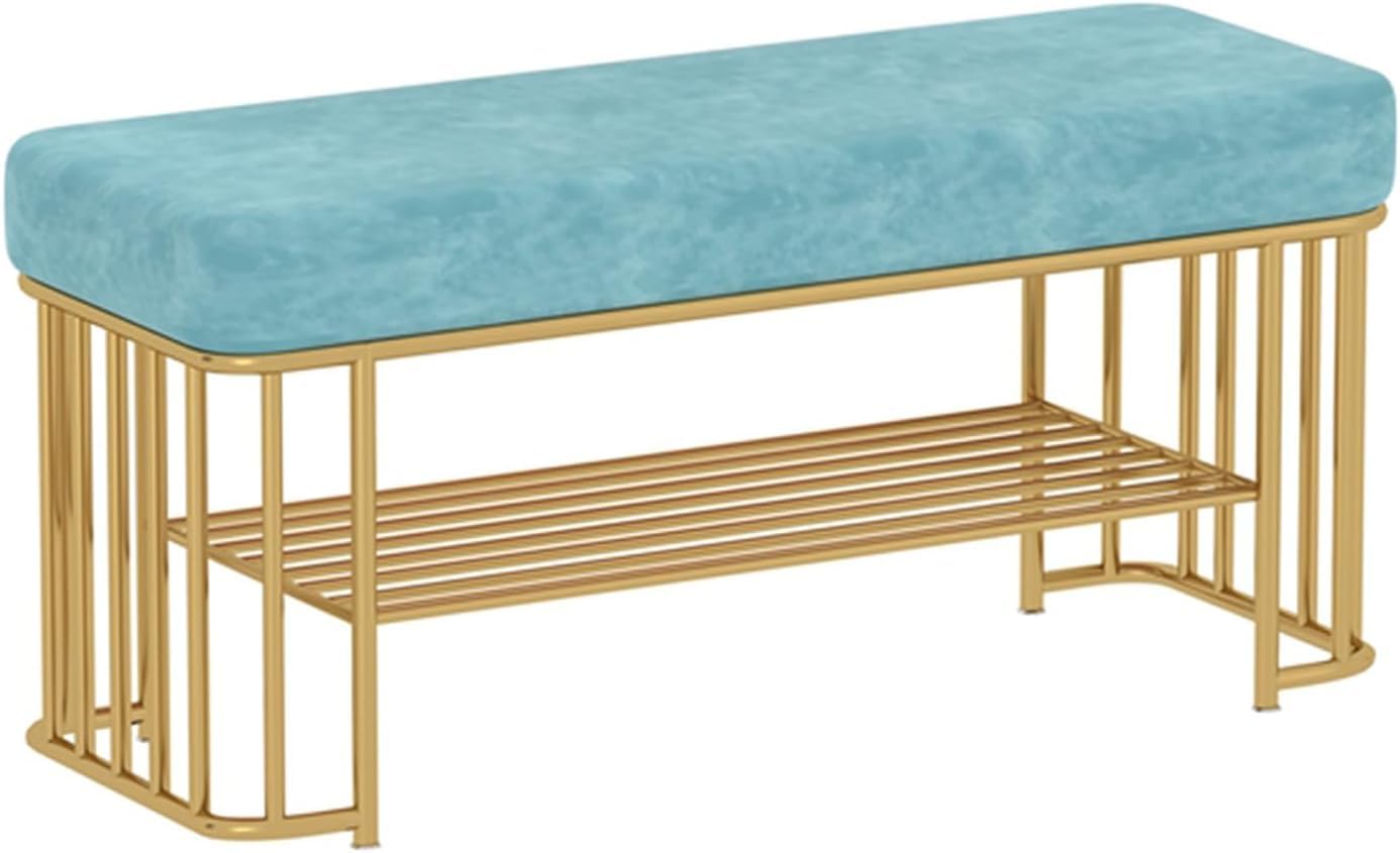 WJFTODAY Stylish Gold Entryway Bench with Storage Shoe Rack for Hallway Bedroom & Living Room Functional Seating Solution (Size: 80x35x45cm)