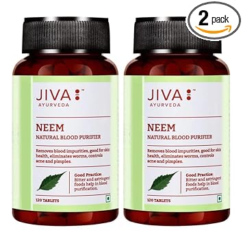 Jiva Neem Ayurvedic Tablets | Natural Blood Purifier | Skin Wellness | Controls Acne and Pimples | Veg Tablets | 100% Pure & Natural | 120 Tablet | (Pack of 2)