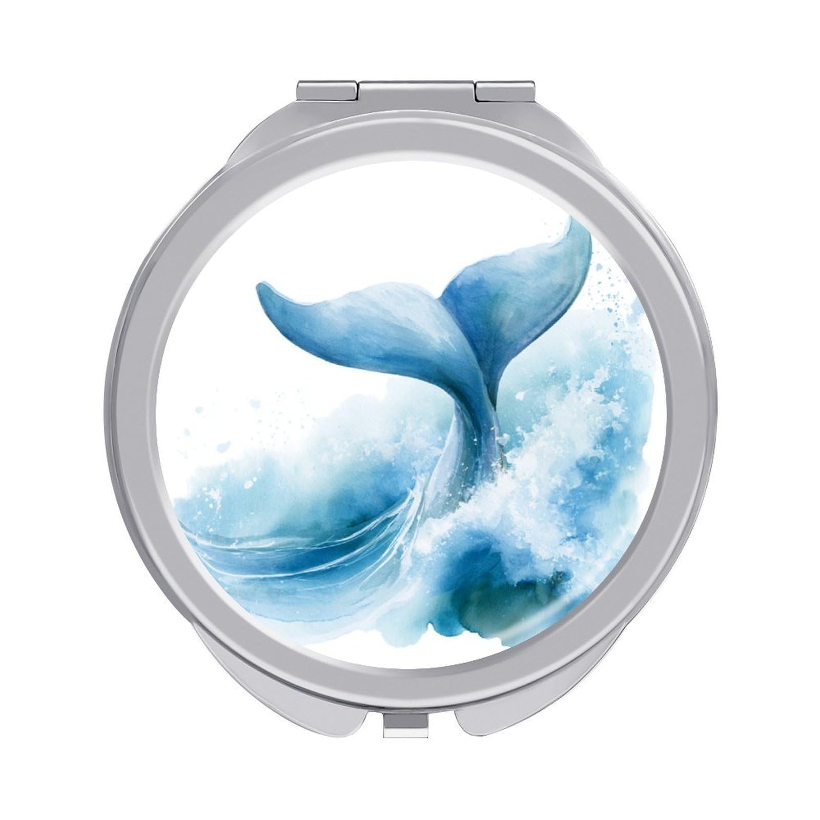 Jubonexis Watercolor A Whale Tail Soft Blue Wave Women Pocket Mirrors, Girls Small Portable Travel Makeup Mini Mirror