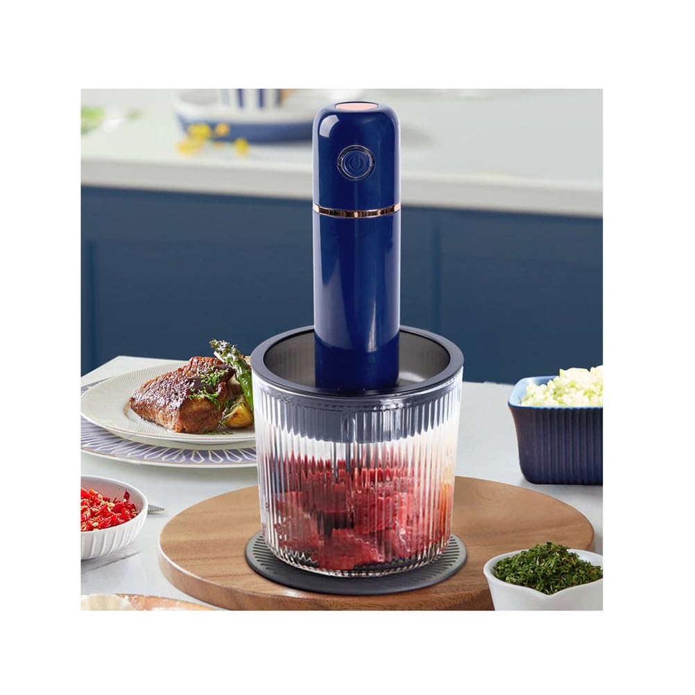 Picadora Electrica, Procesador De Alimentos, Trituradora De Alimentos con Cuchillas De Acero Inoxidable Y Recipiente De Vidrio De 1L, para Pica Carne, Frutas, Verduras, Azul