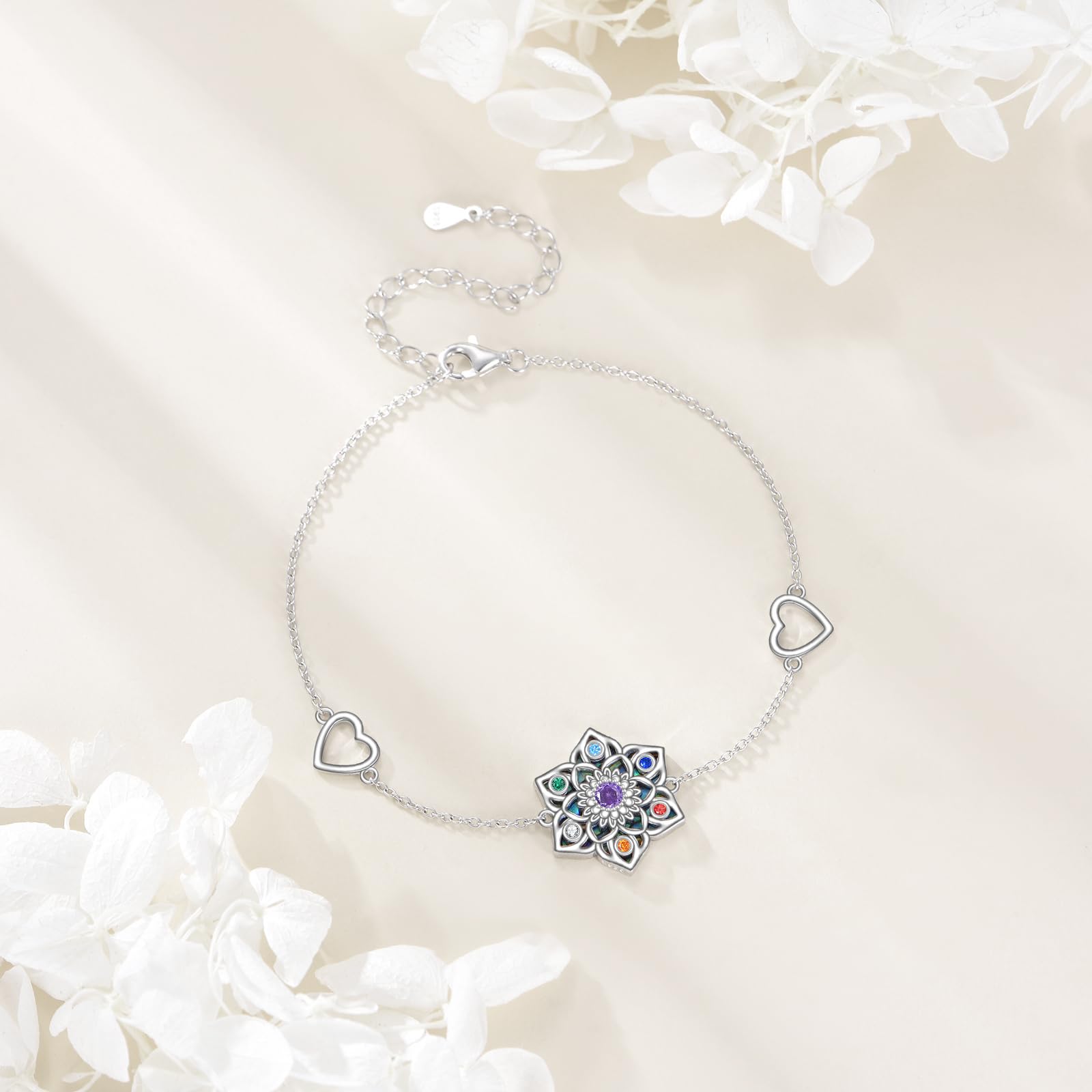 ONEFINITY Pulsera Lotus para mujer, plata de ley 925, concha de abulón, chakra, flor de loto, regalo para los amantes del loto, Plata de ley