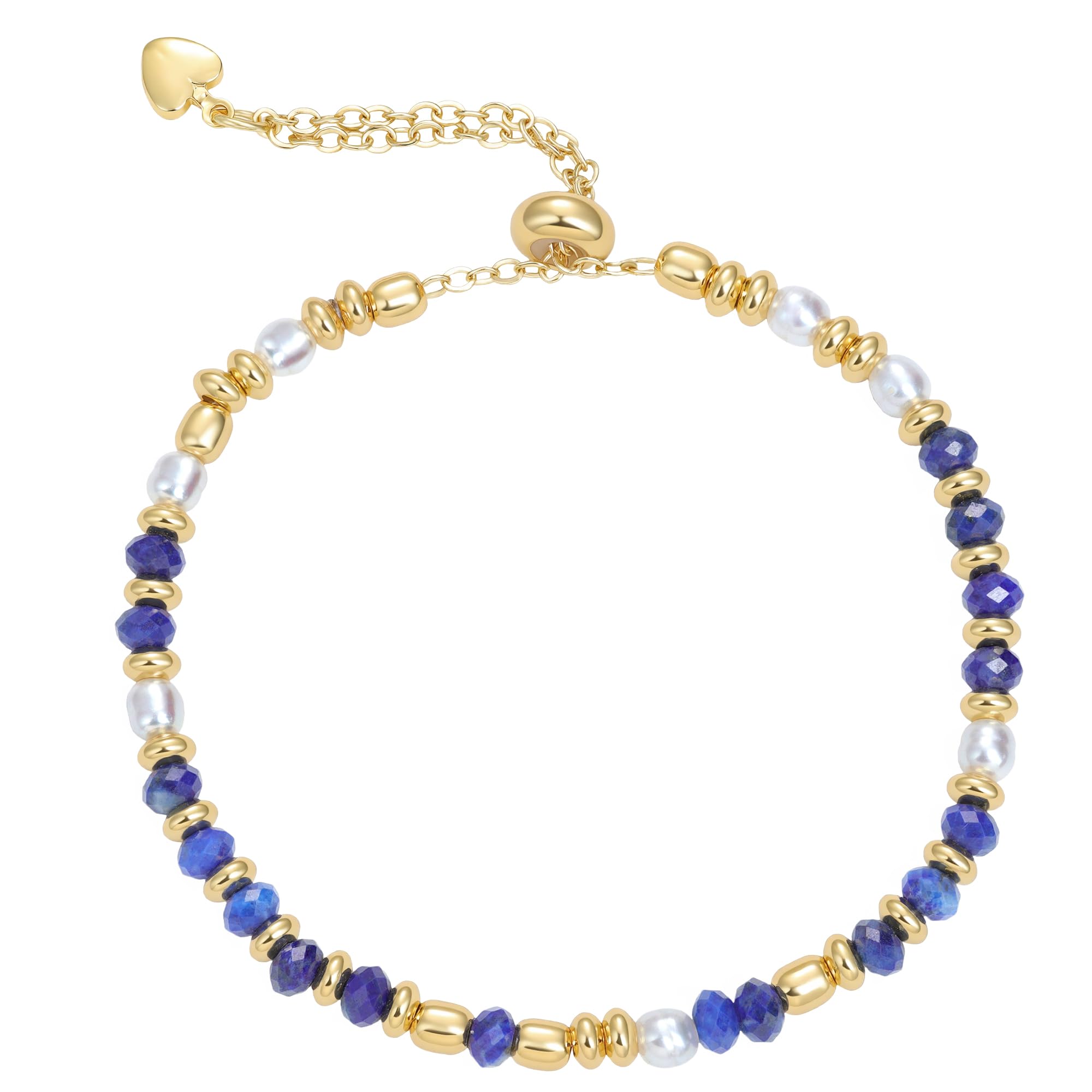 Zoesky Gemstone Beaded Bracelets for Women 18K Gold Plated, Bracelet Stack