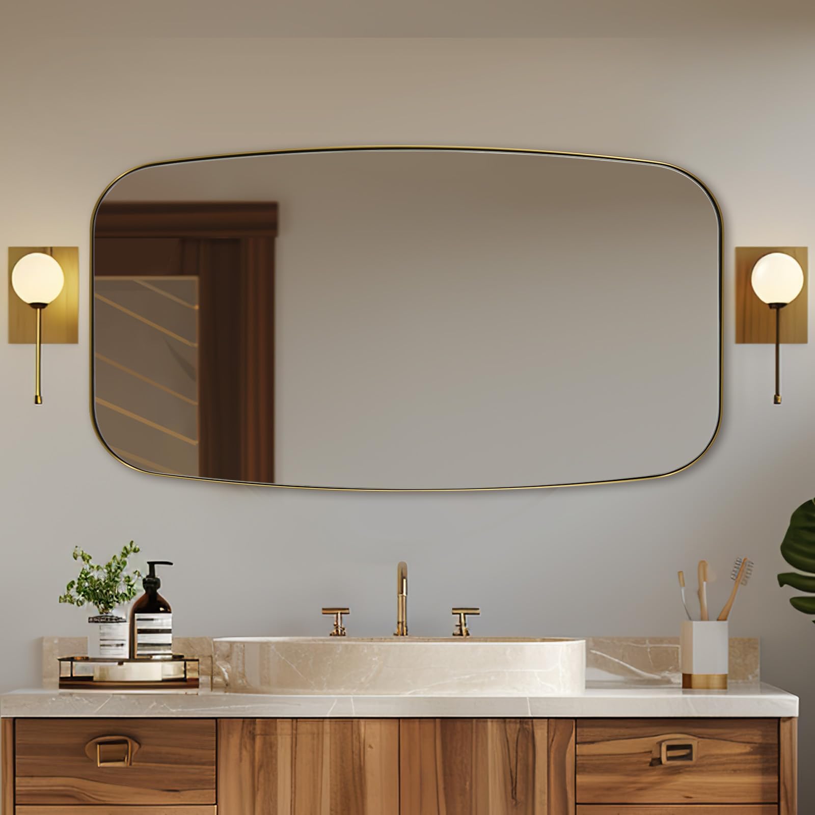 Photo 1 of ANDY STAR 30x55" Oblong Wall Mirror, Brushed Gold