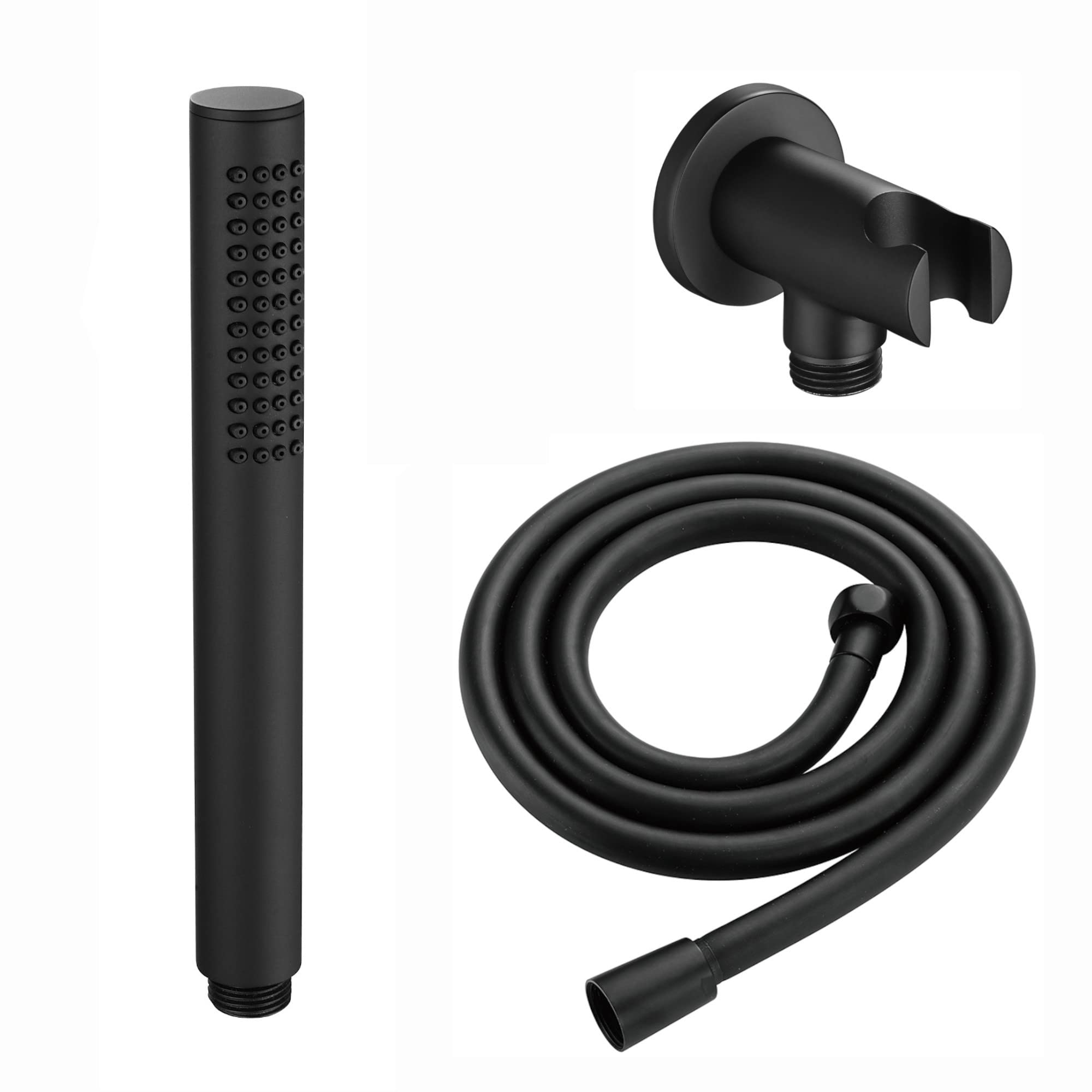 ENKI, EO018, Premium Round Pencil Hand Shower with Silicone Jets Kit Incl. Hose and Wall Bracket with Outlet, Matte Black