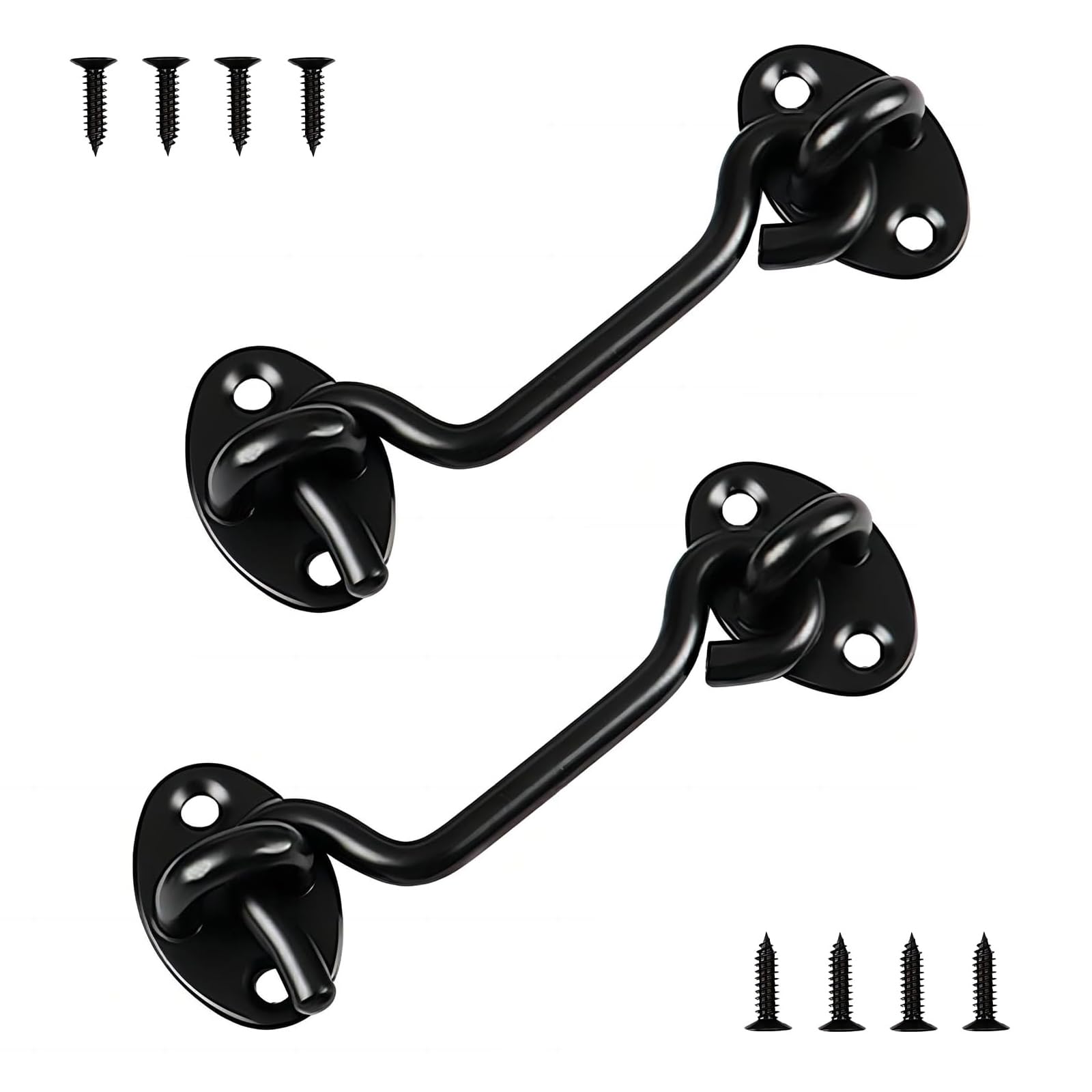 Ldzzuo 2Pcs 4 Inch Hook and Eye Latch, Gate Hooks, Stainless Steel Cabin Hooks, Door Latches for Internal Door Locks, Gate Latch for Wooden Gates, Door Catch - Black