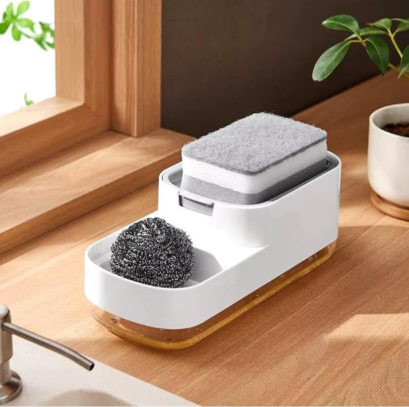 Image of Detergent,Soap Dispenser for Kitchen with Sponge Holder, Hollow Design, Durable & Smooth Body, Rust Proof, Liquid Dispenser, Sink Dish Washing, Dishwashing Soap Dispenser