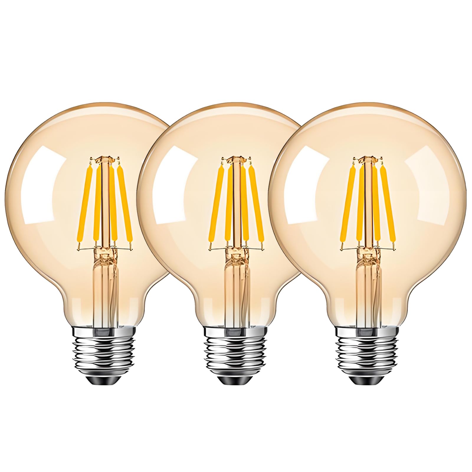 HUAMu Vintage Edison LED Light Bulb, E27 Screw Bulb 4W G80 Globe Decorative Light Bulbs Warm White 2700K, Equivalent to 40W, LED Filament Lamp Amber Glass for Retro Lighting, 3-Pack โ image 1