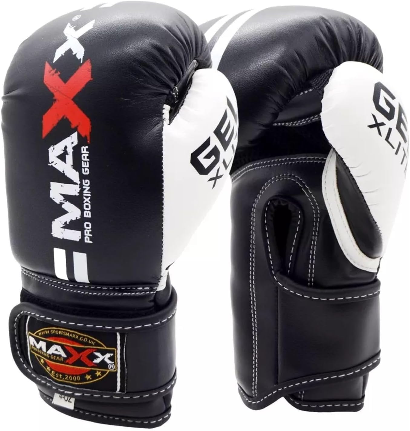 MAXX Junior Boxing Gloves: Adjustable Strap Training Gloves for MMA, Boxing, Muay Thai – Perfect for Boys and Girls (2 Lines Black White, 4OZ)