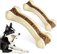 BETTEPROD Indestructible Dog Chew Toys for Aggressive Chewers - 2 Pack Beef Flavor Nylon Bones for Large Breeds, Puppies & All Sizes