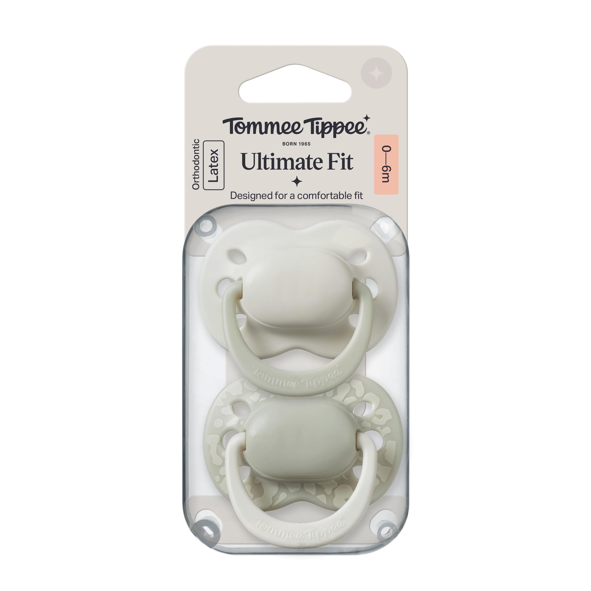 Tommee Tippee Latex Ultimate Fit Soother, 0-6m, 2 Pack, Orthodontic Dummy, Microwave Sterilising Case, Natural Latex Teat