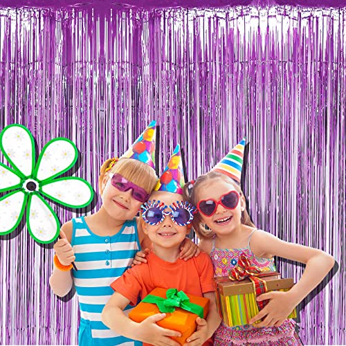 Image of 4 Pack Light Purple Foil Fringe Curtain Backdrop, 3.28Ft x 8.2Ft Metallic Tinsel Foil Fringe Streamers Curtains for Party,