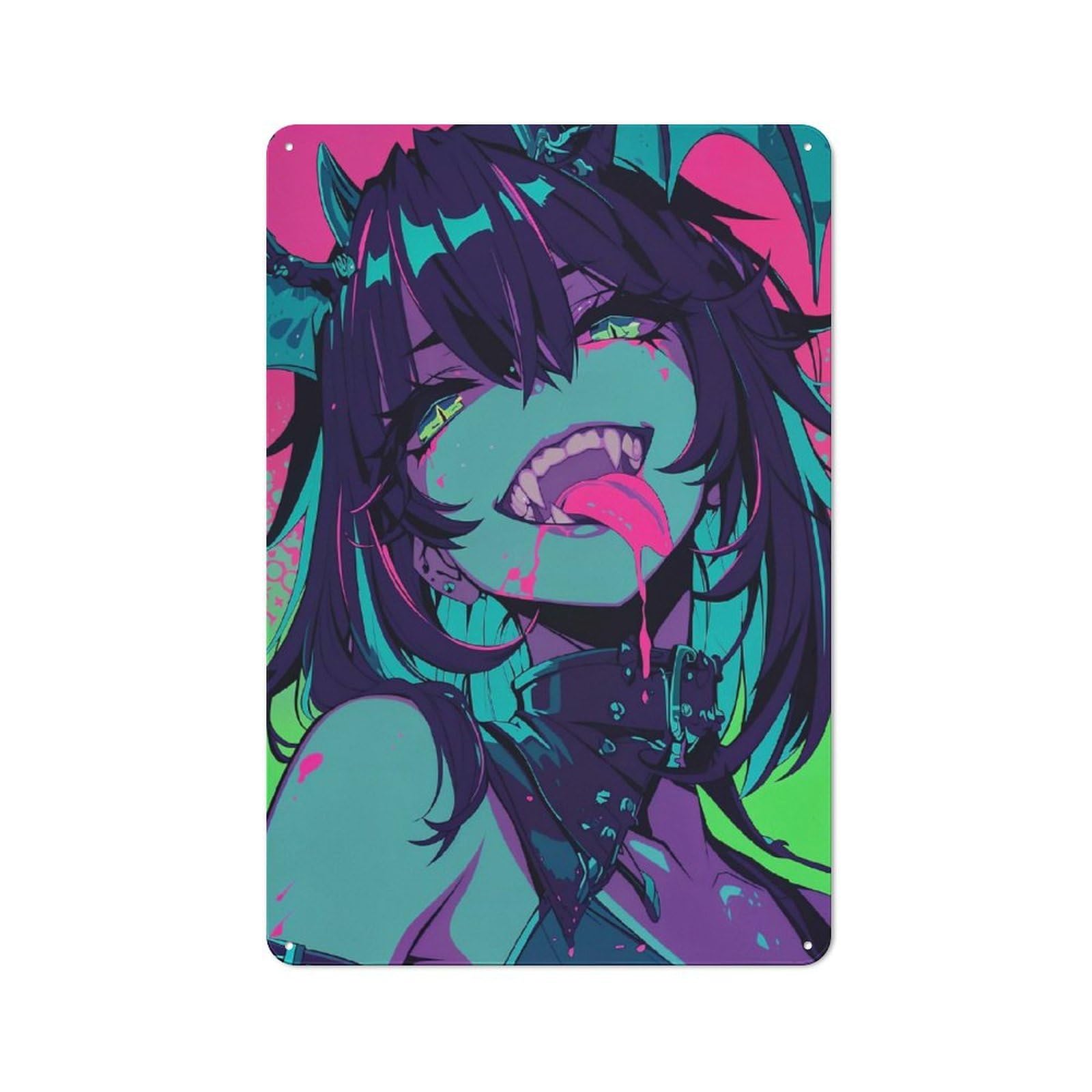 Junmoney Style-1 Decorative Metal Plaque With Vampire Tongue Design 30X20cm, Modern Retro Studio Wall Art For Workspace, Cafe, Hallway Or Garage