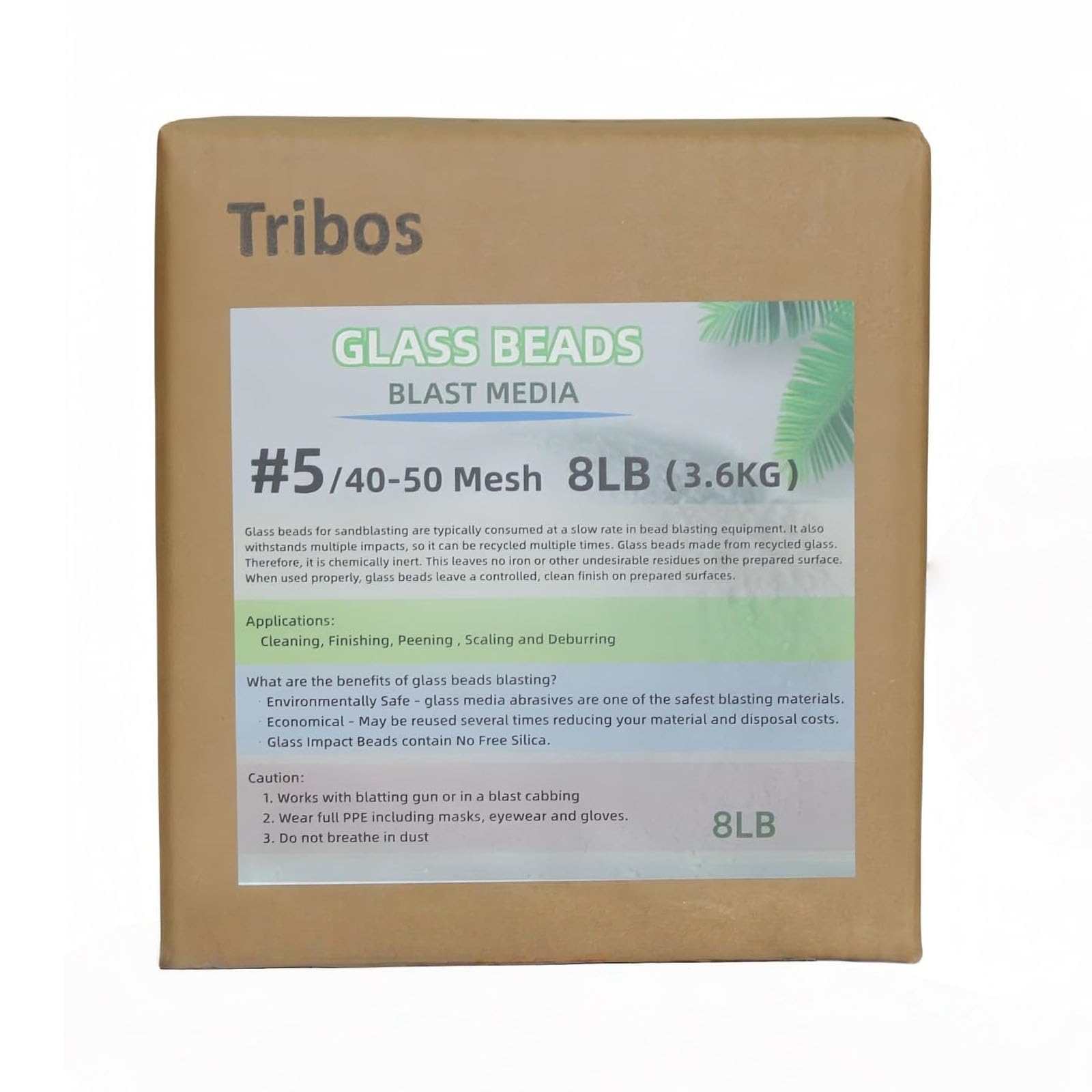 Glass Bead Media for Sandblasting – 8LB Non-Silica Reusable Blasting Abrasive for Rust Removal & Surface Finishing – Multiple Mesh Options (# 5 (40~